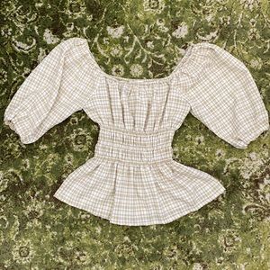 LEYDAN Peasant Blouse in Tan and White